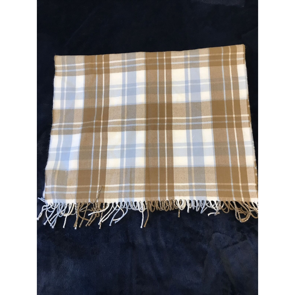 J Crew OS Womens Gray Cream Plaid Scarf Blanket Wrap Fringe 84x24.5" - Picture 2 of 4